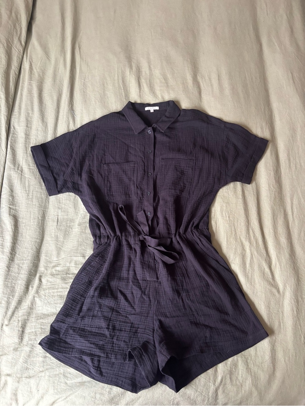 Button-Front Navy Short Sleeve Romper